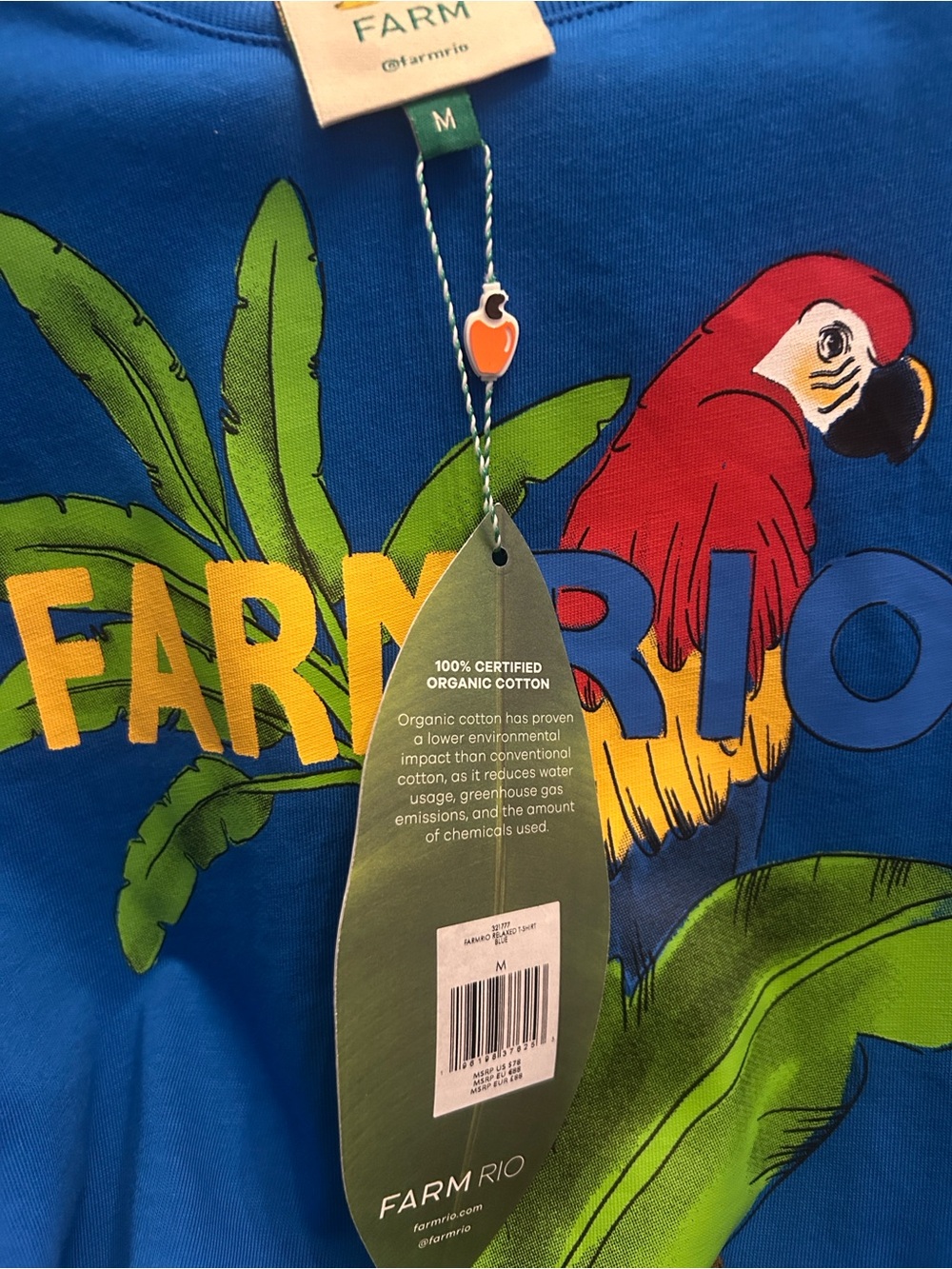 FARM Rio Bright Blue Parrot Graphic Tee NWT - Picture 6 of 6
